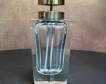 Vintage MCM Glass Perfume Bottle with Brass - Mid Century Modern Crystal