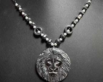 Hematite Lion Necklace LEO - One of a Kind OOAK Artisan Made