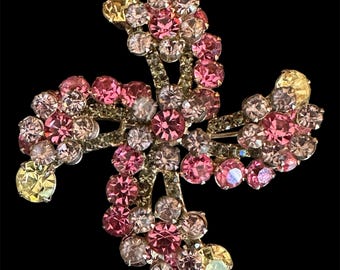 Vintage Verified Juliana Brooch Pink, Violet Rhinestone Pin Pinwheel #791