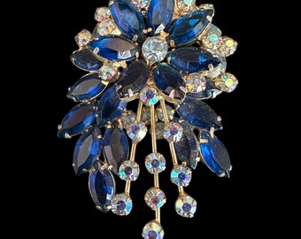 Verified JULIANA Brooch - Blue & AB Rhinestone - 3" Spray #5945 WOW!