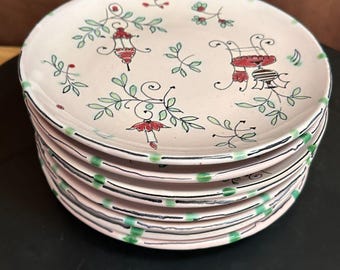 Set of 8 MCM Handpainted Plates signed Fratelli Fanciullacci ITALY