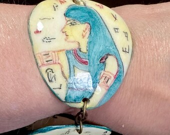Vintage Egyptian Revival Bracelet - Handpainted Pharaohs, Hieroglyphics
