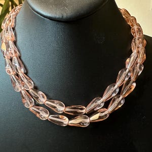 Vintage Pink Glass Double Strand Necklace 16&quot; MCM