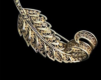 Vintage Alice Caviness Brooch - Sterling Silver Marcasite Leaf - Germany