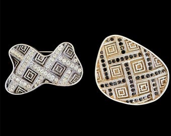 Set of 2 MCM Modernist HAR Brooches - Rhinestone Enamel 1960s Signed