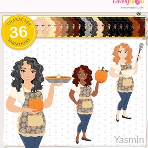 girl avatar autumn cooking illustration Mai LVV11 Woman apple pie clipart digital PNG clip art female baking character cherry pie
