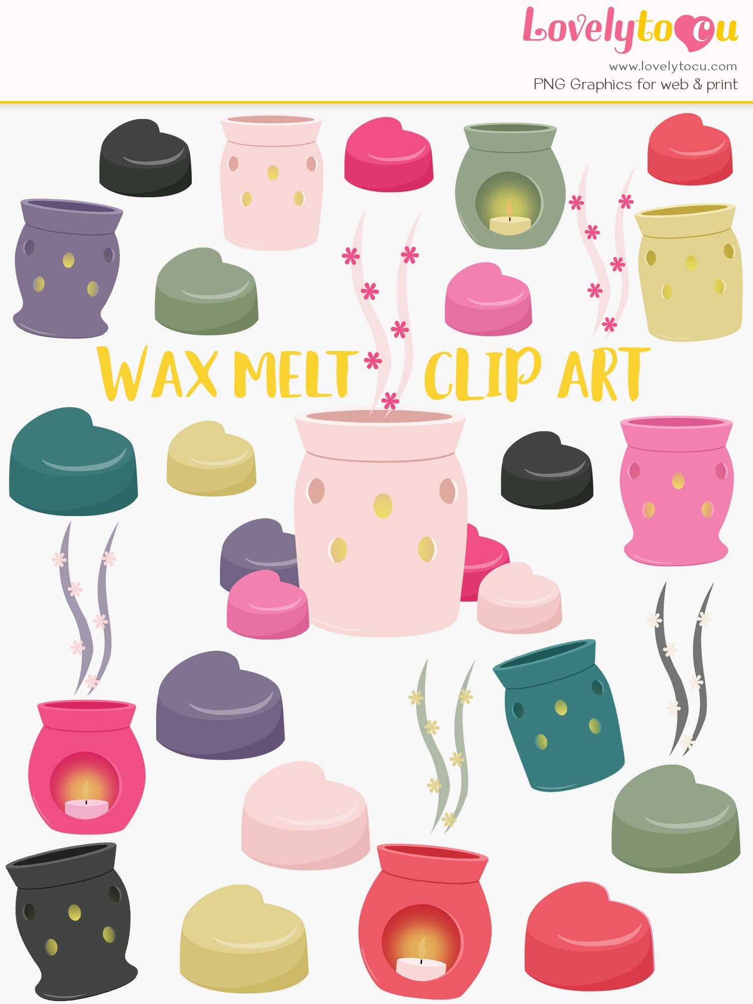 Wax melt clip art set wax burner oil burner melting wax Etsy