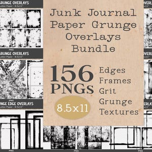 Scrapbook bundle, 156 page frame overlays, 8.5x11 vignette frame, grunge texture page edges, distressed grunge frame PNG overlays - BD48