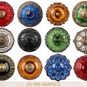 36 gráficos de pomos de puerta victorianos, imágenes prediseñadas PNG de vidrio, efímeros de diarios de recortes - LY29