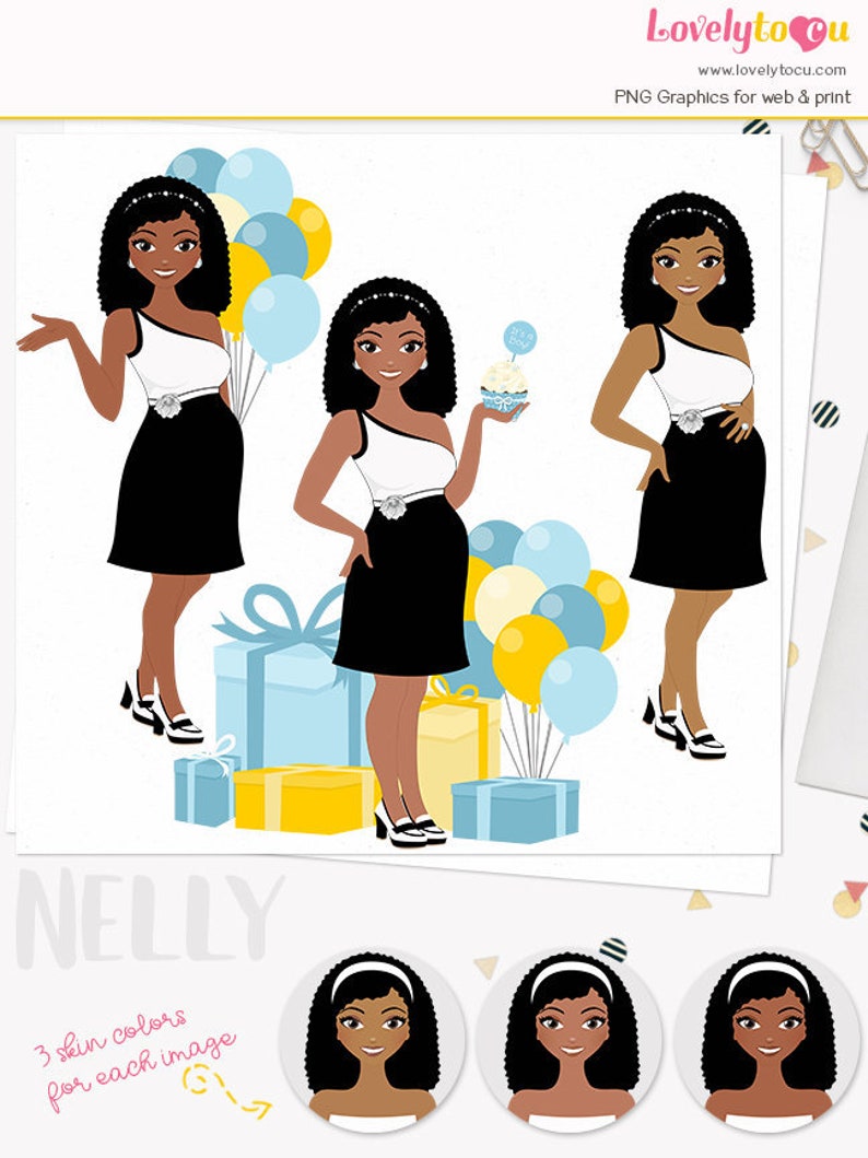 pregnancy mom to be party maternity woman character baby boy Baby shower woman clipart Nelly L500 african american mother