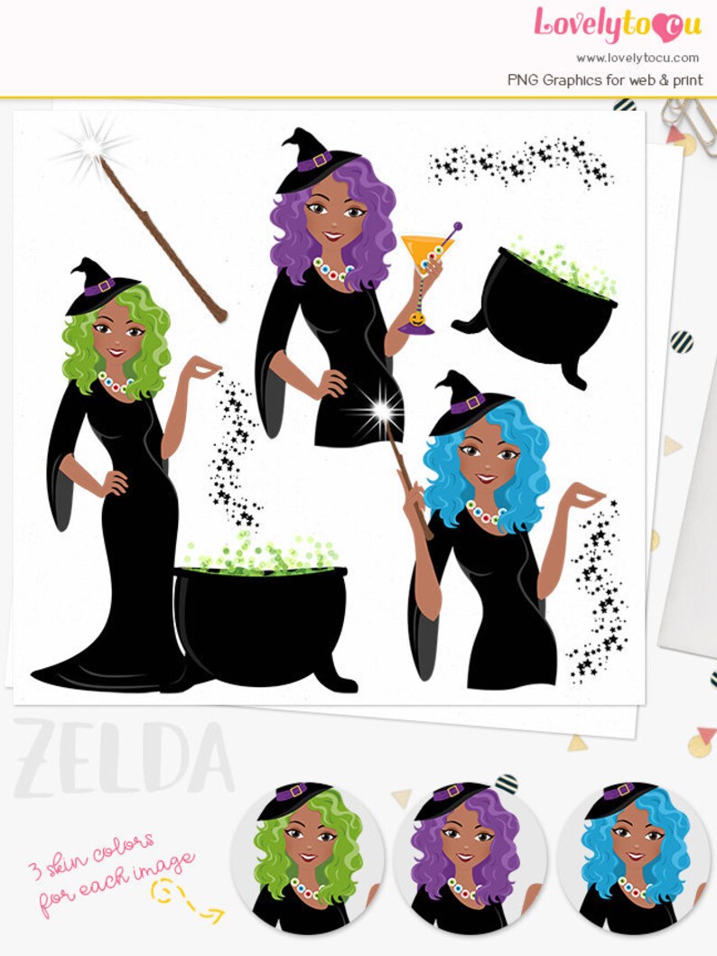 Halloween Witch Girl Character Clipart Witch Costume Clip Etsy
