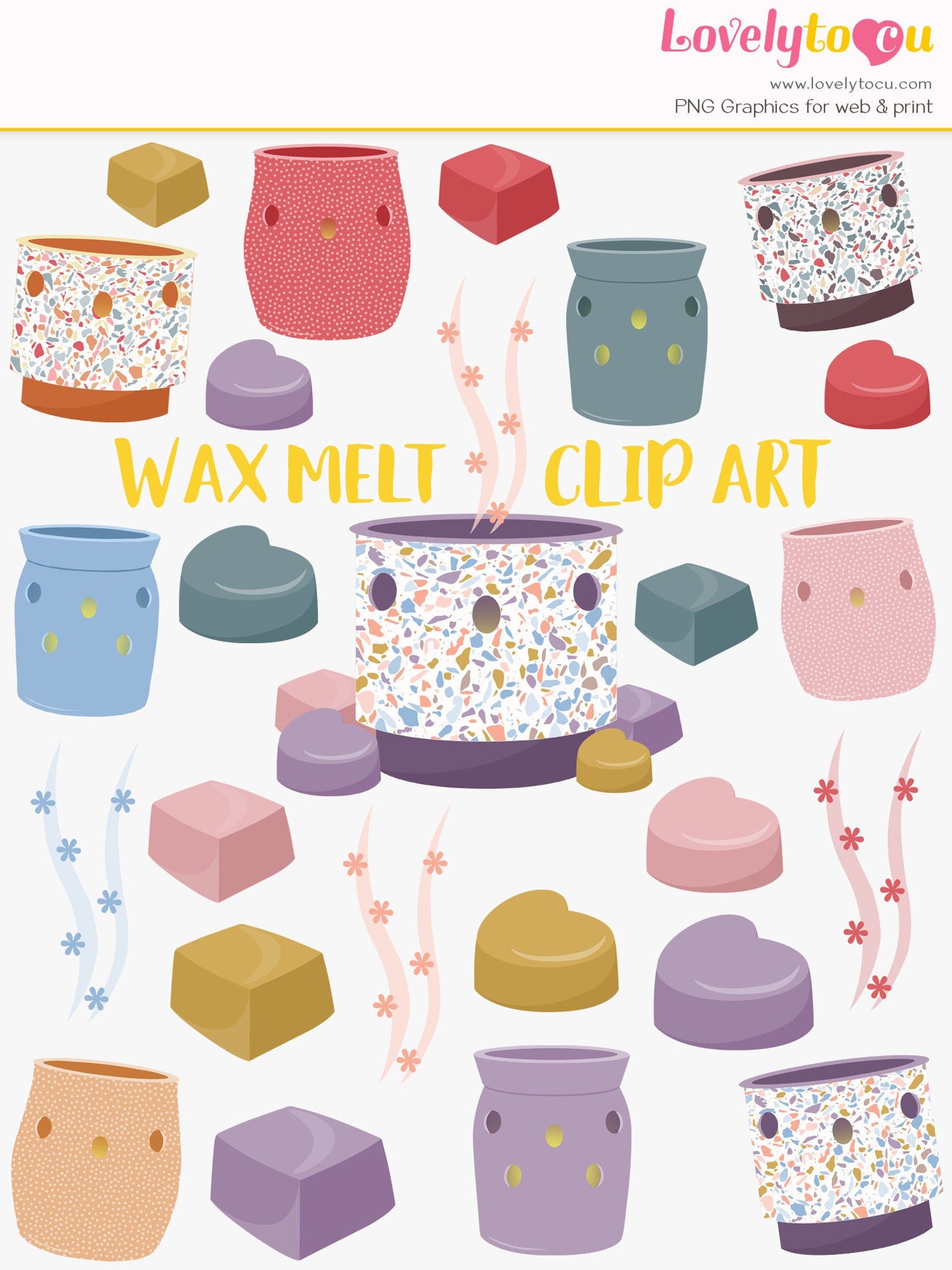 Wax melt clip art set wax burner oil burner melting wax Etsy
