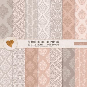 Papéis digitais de damasco para casamento, fundos de papel sem costura em tons suaves, papel artesanal para impressão, papel para scrapbook, padrões pastéis de verão - P213