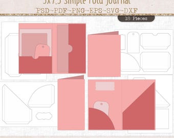 Creador de carpetas plegables sencillas con bolsillos y tarjetas plegables, plantillas para diarios creativos, archivo de corte SVG, manualidades de papel imprimibles (JL129)