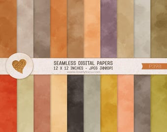 May include: A collection of seamless digital papers featuring vertical stripes in various watercolor textures of orange, brown, purple, yellow, and green. A white horizontal band displays the text SEAMLESS DIGITAL PAPERS 12 X 12 INCHES - JPEG 300DPI www.lovelytocu.com and a gold heart icon.