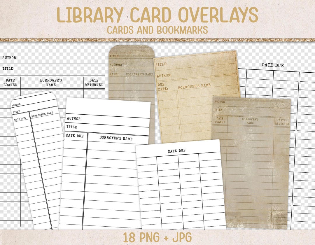 Library Card Overlay, 3x5 Card, 2x7 Bookmark, PNG + JPG (JL140) - Etsy