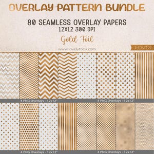 Gold foil seamless digital overlays bundle, 80 patterns, scrapbooking printable, paper craft supply - FOV13