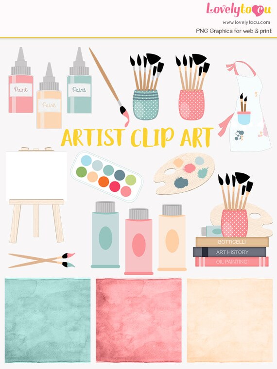 Artist Clip Art Set Art And Crafts Paints Watercolor Art | Etsy