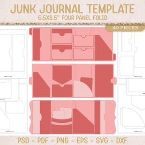 Creador de folios con bolsillos y elementos, plantilla de diario basura, archivos de corte SVG, material de manualidades imprimible, scrapbooking, PSD, EPS (JL101)