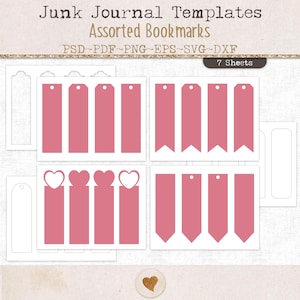 Bookmark template bundle, blank cards, printable sheet template, SVG cutting file, junk journal paper craft (JL134)