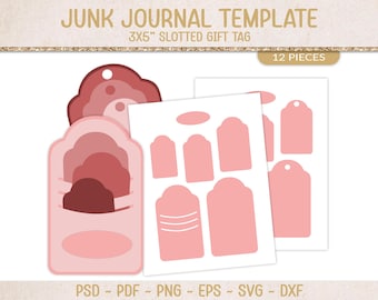 Set di etichette regalo con fessura, crea il tuo, modello di diario spazzatura, file di taglio SVG vuoto, materiale per lavori artigianali stampabile, scrapbooking vintage (JL126)