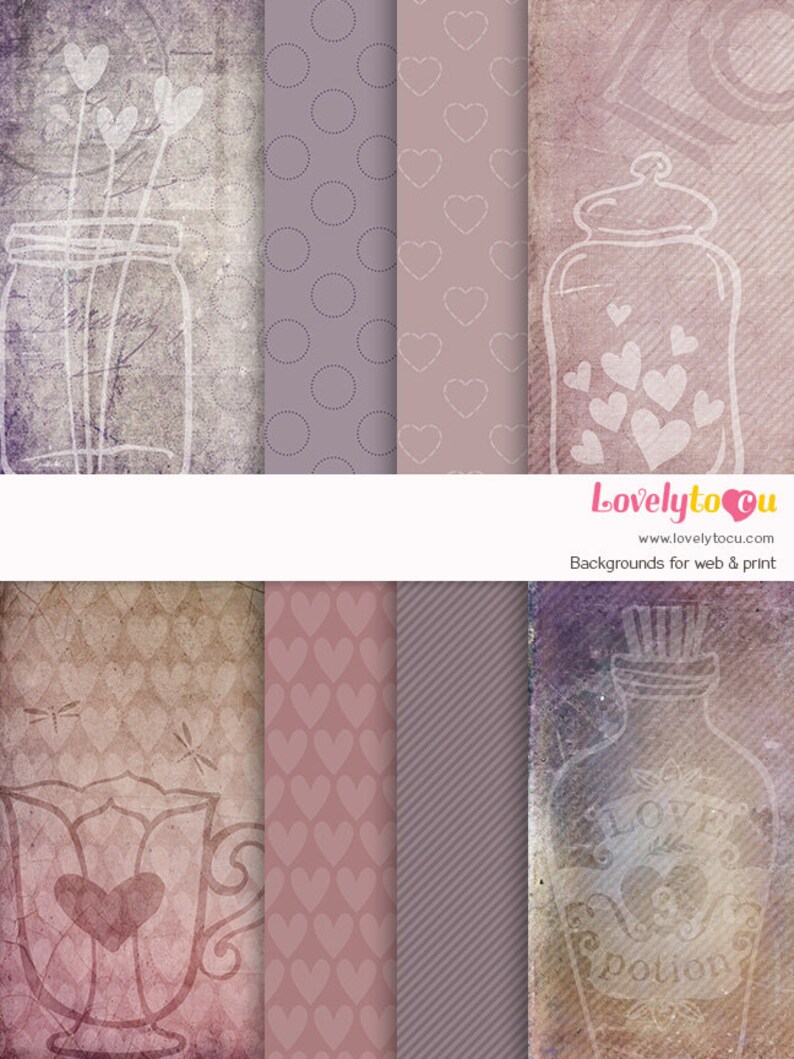 Vintage Valentine Paper Backgrounds Pink Tones Love Potion Etsy