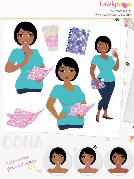 Planner Girl Character Clipart Journal Woman Diary Mom Etsy