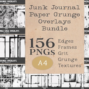 Scrapbook bundle, 156 page frame overlays, A4 vignette frame, grunge texture page edges, distressed grunge frame PNG overlays - BD49