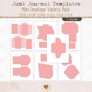 Mini envelopes bundle, junk journal templates, SVG cutting file, mini folio insert, printable craft supply, scrapbooking, PSD, PDF (JL108)