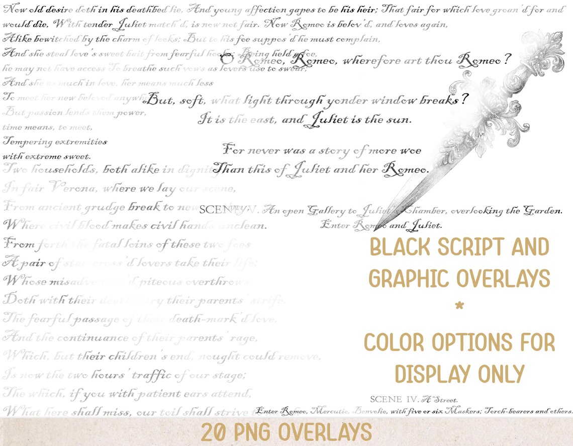 Romeo and Juliet Script PNG Overlays, Shakespeare Quotes, Junk Journal ...
