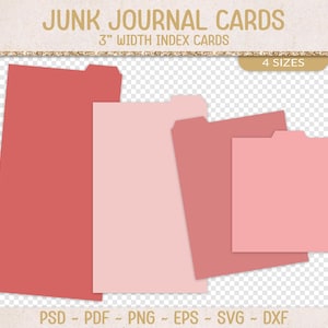Index card template bundle, 4 sizes, 3" wide, SVG cutting file, junk journal insert, printable craft supply, PDF, PSD (JL136)