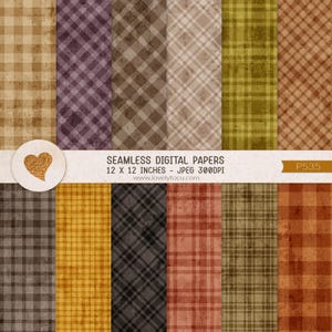 Carta senza cuciture con motivo a quadretti autunnali, tonalità autunnali, sfondi digitali per scrapbooking - P535