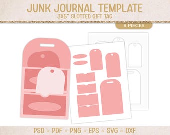 Set di etichette regalo con fessura, crea il tuo, modello di diario spazzatura, file di taglio SVG vuoto, materiale per lavori artigianali stampabili, scrapbooking vintage (JL127)