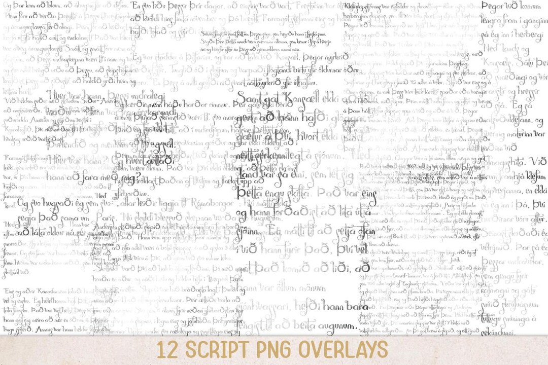 12 Script PNG Overlays, Icelandic Literature, Black Text Clipart ...