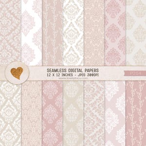 Papéis digitais de damasco para casamento, fundos de papel sem costura em tons suaves, papel artesanal para impressão, papel para scrapbook, padrões pastéis de verão - P214