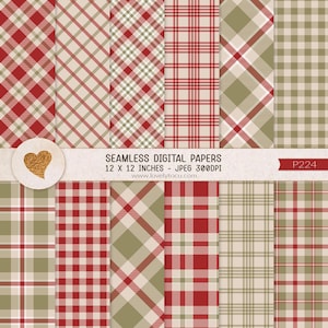 Puede incluir: Conjunto de ocho papeles digitales de 30,5 x 30,5 cm con patrones de cuadros rojos y verdes. Papeles digitales sin costuras - JPEG 300 DPI. www.lovelytocu.com P224