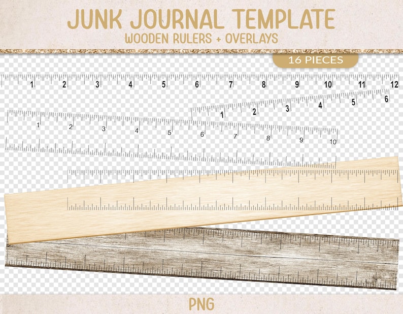 Wooden Rulers and Ruler Overlays, Transparent Background, PNG Ephemera ...