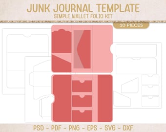 Folio set template, folding junk journal folio, printable craft supply, SVG cutting file, trifold folder, matching pockets, PSD PDF (JL118)