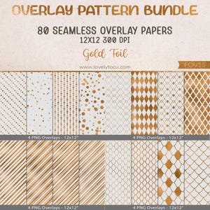 Gold foil seamless digital overlays bundle, 80 patterns, scrapbooking printable, paper craft supply - FOV15