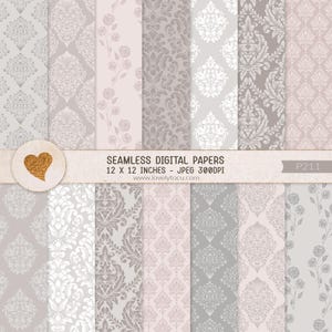 Papéis digitais de damasco para casamento, fundos de papel sem costura em tons suaves, papel artesanal para impressão, papel para scrapbook, padrões pastéis de verão - P211