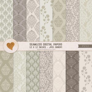 Papéis digitais damasco para casamento, fundos de papel sem costura em tons suaves, papel artesanal para impressão, papel para scrapbook, padrões pastéis de verão - P212