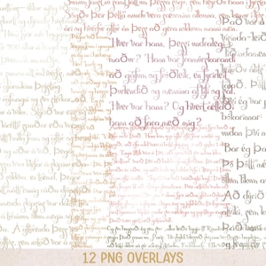 12 nakładek w formacie PNG ze skryptami, literatura islandzka, nakładki z czarnym tekstem w formie clipartów, efemerydy z pamiętników śmieciowych - LY10