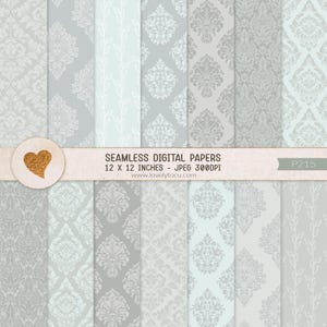 Papéis digitais de damasco para casamento, fundos de papel sem costura em tons suaves, papel artesanal para impressão, papel para scrapbook, padrões pastéis de verão - P215