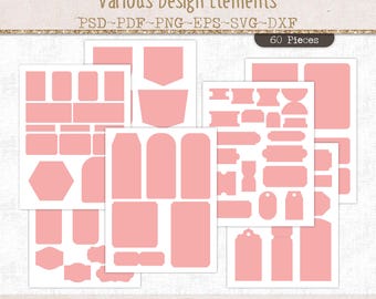 Junk journal elements kit, template files, SVG cutting file, folio inserts bundle, printable craft supply, vintage scrapbooking (JL105)