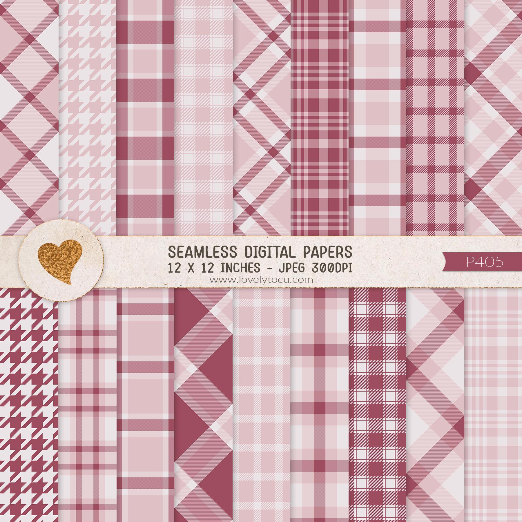 Raspberry Patterned Paper Pink Raspberry Plaid Digital Papers, Seamless Paper Backgrounds ...