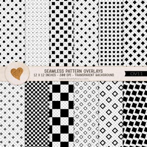 Dotted squares pattern overlays, 12 seamless png papers with transparent background, make your own scrapbook papers, design elements (OV11)