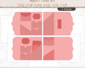 Kit de carpeta tríptico, plantillas para diario creativo, inserto de tarjeta plegable, archivo de corte SVG, material imprimible para manualidades con papel, scrapbooking, PSD (JL115)