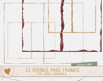 Paper texture edge overlays, double page vignette frames, collage paper textures, junk journal design - RY136