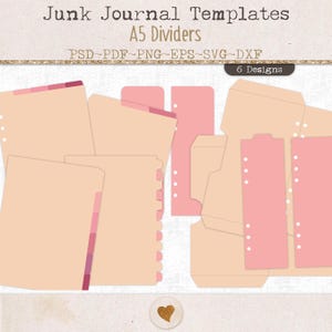 Paquete de separadores para cuadernos A5, archivos de plantilla, archivo de corte SVG, juegos de insertos para folios, material imprimible para manualidades (JL133)