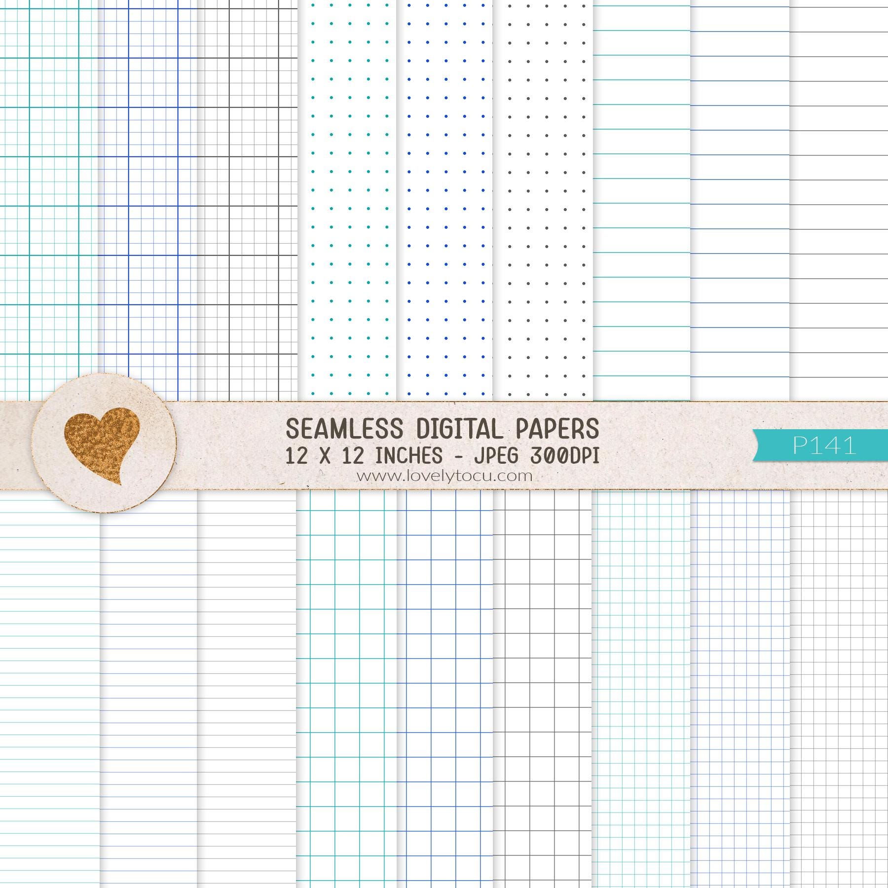 Writing Paper Pattern Lined Digital Papers, Seamless Graph Paper Backgrounds, Printable Craft ...